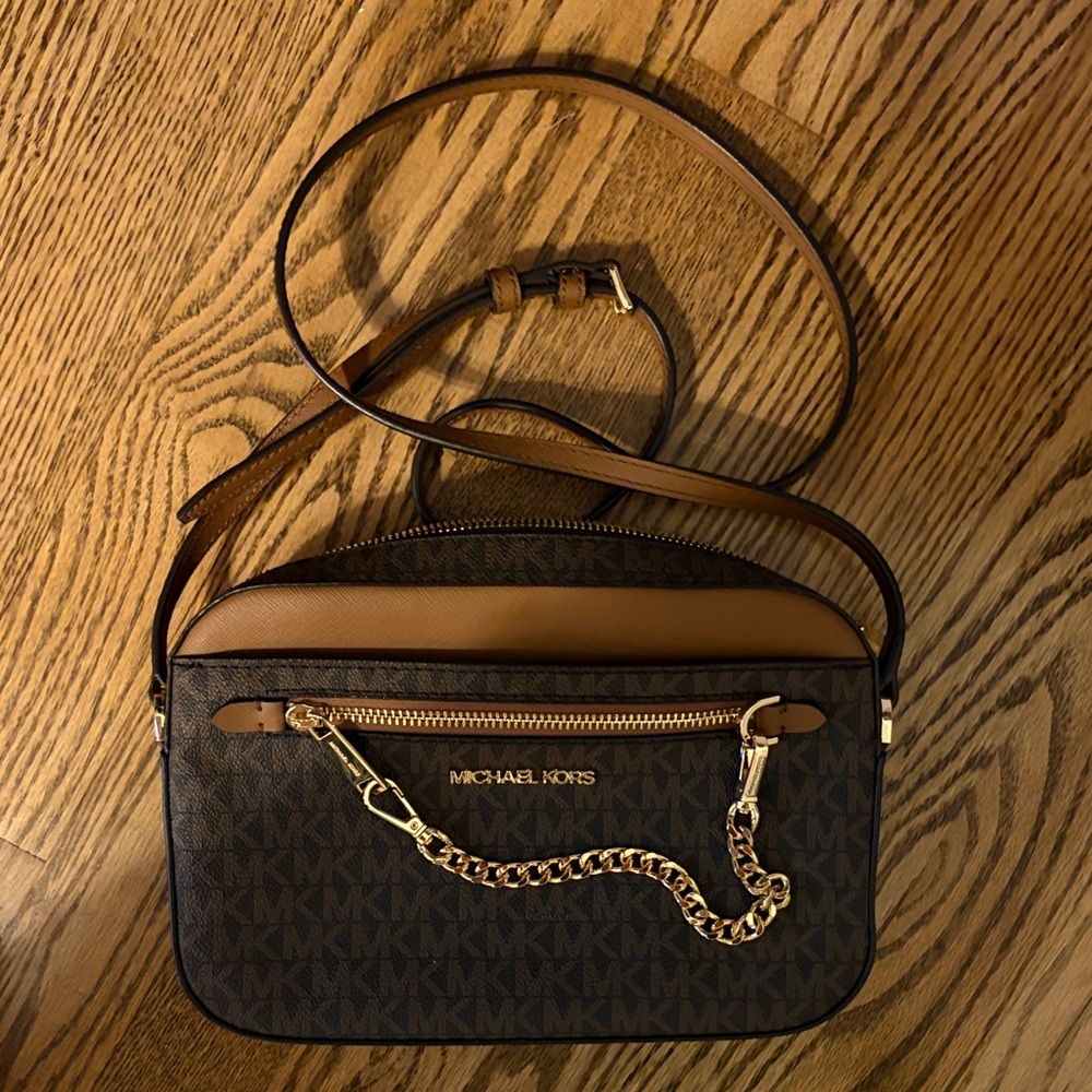 Michael Kors Brown and Black Crossbody with Gold Accents